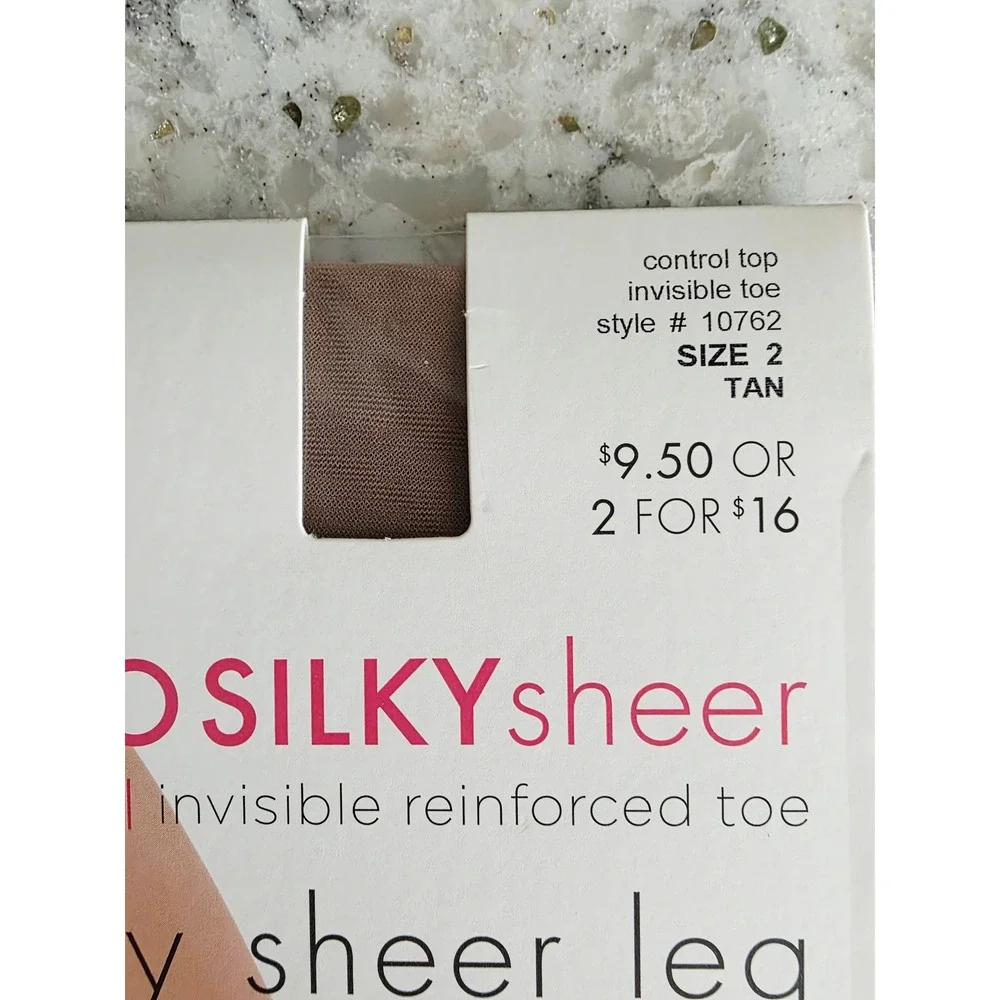 Vintage HUE 2 So Silky Sheer Control Top Tights Tan Reinforced Toe 10762 NOS